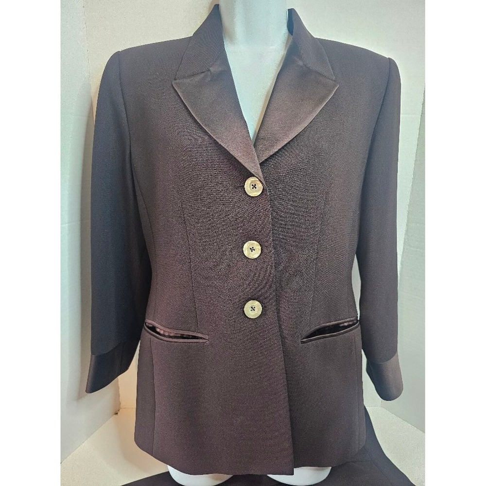 VTG Albert Nipon Chocolate Brown 3 PC Suit SZ 6P Jkt/Pant/Skirt 80s Designer Tux